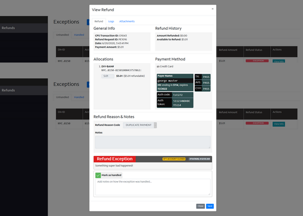 Refunds - Exceptions Modal